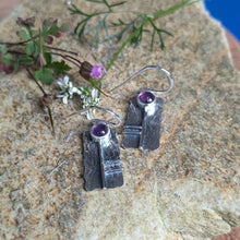 Load image into Gallery viewer, Oak Tree Ogham Earrings set with Amethyst