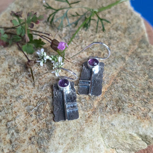 Oak Tree Ogham Earrings set with Amethyst