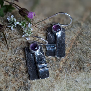 Oak Tree Ogham Earrings set with Amethyst