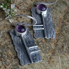 Load image into Gallery viewer, Oak Tree Ogham Earrings set with Amethyst