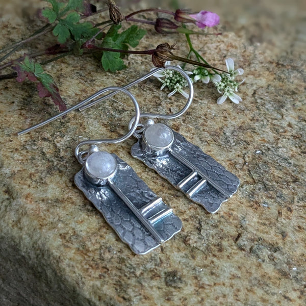 Oak Tree Ogham Earrings set with Moonstone