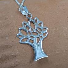 Load image into Gallery viewer, Tree of Knowledge Pendant, Sterling Silver Tree Pendant, Textured Silver Necklace, Nature Pendant, Leaf Necklace, Quirky Jewellery, Wisdom Amulet, Pagan Necklace