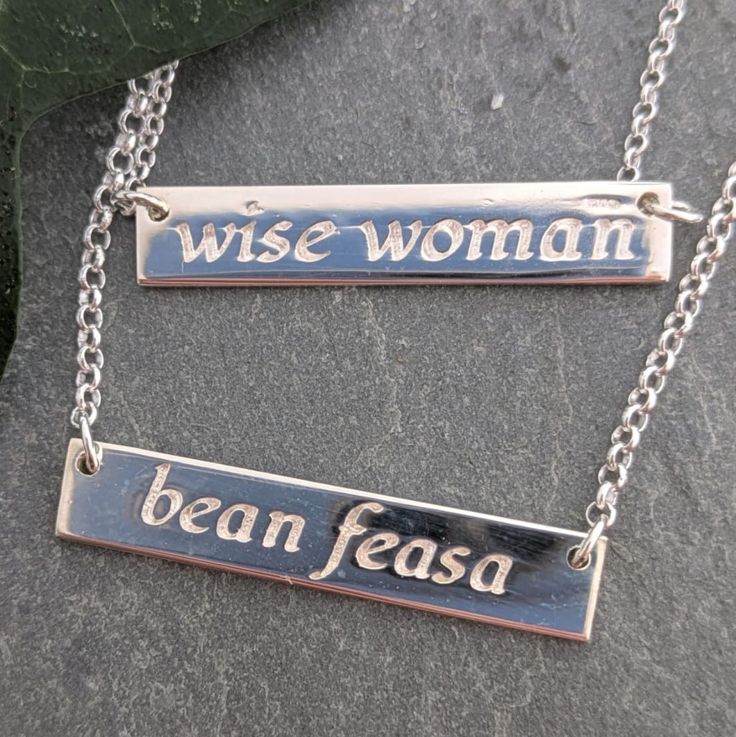 Bean Feasa - Wise Women Sterling Silver Irish Language Necklace