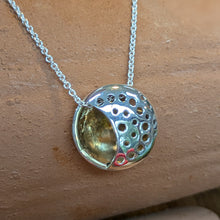 Load image into Gallery viewer, Moonscape Pendant, Sterling Silver Pendant with Brass Details, Feminist Jewellery, Celtic Moon Goddess Pendant, Nature Jewelry, Meaningful Pendant