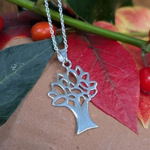 Load image into Gallery viewer, Tree of Knowledge Pendant, Sterling Silver Tree Pendant, Textured Silver Necklace, Nature Pendant, Leaf Necklace, Quirky Jewellery, Wisdom Amulet, Pagan Necklace