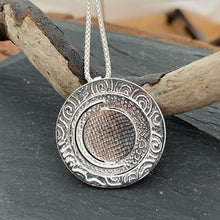 Load image into Gallery viewer, Grianán of Aileach Pendant, Textured Sterling Silver Pendant, Sun Necklace, Celtic Goddess Pendant, Sun Necklace, Ring Fort Pendant, Historical Jewellery