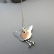 Load image into Gallery viewer, Robin Pendant, Sterling Silver Pendant with Brass and Copper Details, Mixed Metals Jewellery, Animal Pendant, Bird Necklace, Robin Pendant, Nature Necklace, Good Luck Necklace, Bird Watcher Gift