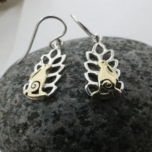 Load image into Gallery viewer, Wild Irish Hare in the Corn Earrings, Sterling Silver and Brass, Animal Earrings, Gardener Gift, Celtic Mythology Jewelry