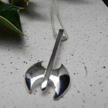 Load image into Gallery viewer, Scathach Pendant, Chunky Sterling Silver Pendant, Ceremonial Axe Pendant, Weapon Necklace, Battle Axe Jewellery, Scottish Warrior Woman Necklace, Dún Scáith