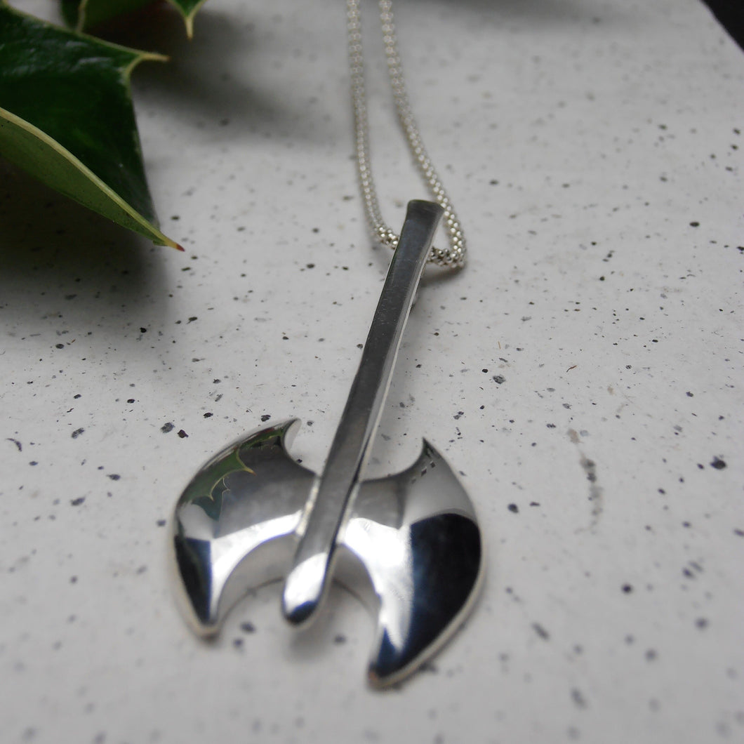Scathach Pendant, Chunky Sterling Silver Pendant, Ceremonial Axe Pendant, Weapon Necklace, Battle Axe Jewellery, Scottish Warrior Woman Necklace, Dún Scáith