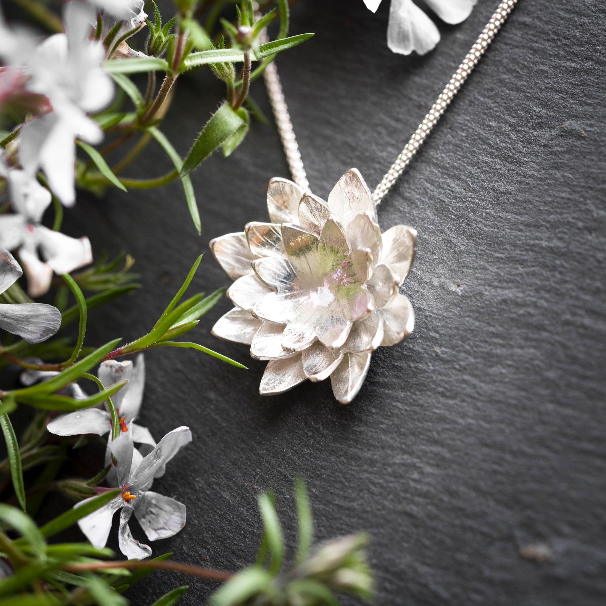 water lily flower necklace Water Lily Pendant, Sterling Silver, Handmade