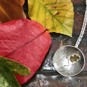 Oak Tree Pendant, Sterling Silver Tree Pendant, Leaf Textured Silver Necklace, Brass Leaf Details, Nature Pendant, Pagan Jewellery, Leaf Pendant