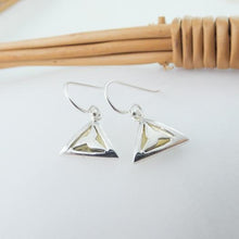 Load image into Gallery viewer, Imbolc Triangle Earrings, Sterling Silver Geometric Earrings, St Brigid&#39;s Cross, Celtic Pagan Festival, Spiritual Jewellery, Meaningful Gift
