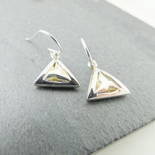 Load image into Gallery viewer, Imbolc Triangle Earrings, Sterling Silver Geometric Earrings, St Brigid&#39;s Cross, Celtic Pagan Festival, Spiritual Jewellery, Meaningful Gift