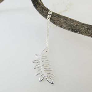 Ash tree leaf pendant on silver chain