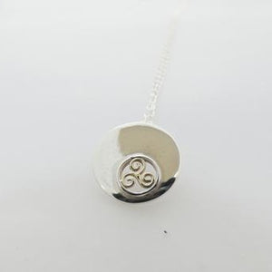 Spiral Triskellion Pendant, Sterling Silver Pendant with Brass Spiral Details, Celtic Knotwork Pendant, Trinity Knot Necklace, Irish Runestone Jewelry, Pagan Pendant