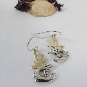 Selkie Seal Earrings, Sterling Silver Earrings with Brass Seaweed Details, Animal Lover Earrings, Silver Seal Earrings, Selkie Mythology, Marine Earrings, Love Jewellery