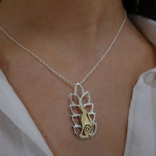 Load image into Gallery viewer, Wild Irish Hare in the Corn Pendant, Sterling Silver and Brass, Good Luck Jewellery, Nature Lover Pendant, Cute Rabbit Jewellery Gift