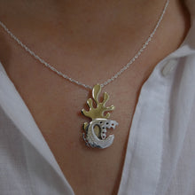 Load image into Gallery viewer, Seal in Seaweed Pendant, Sterling Silver Pendant with Brass Seaweed Detail, Animal Lover Necklace, Silver Seal Pendant, Selkie Mythology, Marine Necklace, Love Pendant