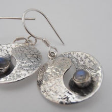 Load image into Gallery viewer, Moonstone Earrings, Textured Sterling Silver Earrings set with Moonstone, Solid Silver Moon Earrings, Nature Jewelery, Light Earrings, Moon Goddess Earrings