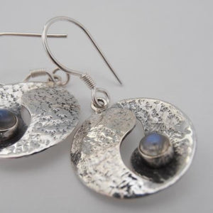 Moonstone Earrings, Textured Sterling Silver Earrings set with Moonstone, Solid Silver Moon Earrings, Nature Jewelery, Light Earrings, Moon Goddess Earrings
