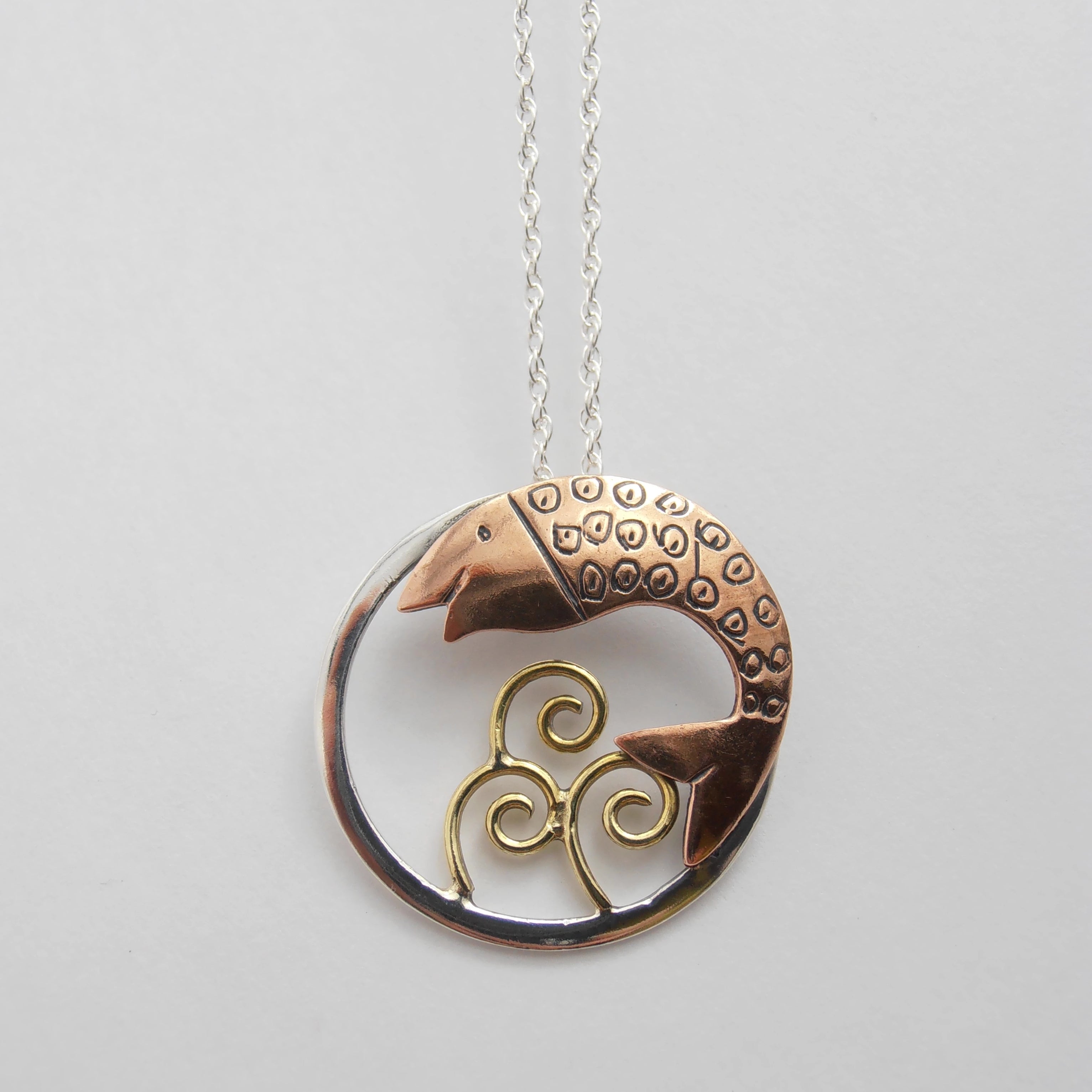 Salmon of Knowledge Pendant Sterling Silver Brass Copper