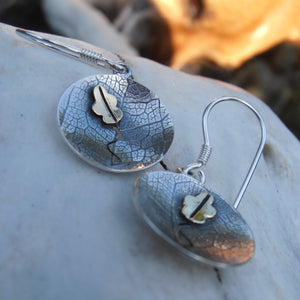 Oak Earrings, Sterling Silver Tree Earrings, Leaf Textured Silver Earrings, Brass Leaf Detail Jewellery, Leaf Earrings, Nature Jewelry, Oak Tree Jewellery