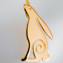 Load image into Gallery viewer, 10 Carat Gold Irish Hare Pendant, Lucky Rabbit Necklace, Solid Gold Pendant, Easter Gift, Year of the Rabbit, Cottagecore Pendant, Moon Rabbit, Golden Hare