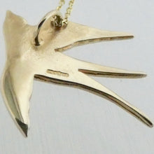 Load image into Gallery viewer, 10 Carat Gold Swallow Ór Pendant, Solid Gold Bird Pendant, Gift for Bird Watcher, Nature Jewellery, Summer Jewelry, Celtic Amulet, Druid Jewelry