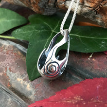 Load image into Gallery viewer, Bealtaine Pendant, Oxidised Sterling Silver Festival Fire Pendant, Flames Pendant, Fire Goddess Necklace, Engraved Jewellery, Druid