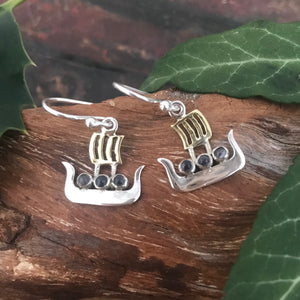 Viking Boat Earrings, Sterling Silver Earrings set with Iolite, Viking Compass Jewellery, Ship Earrings, Nautical Earrings, Sea Voyage Jewelry, Boat Lover Gift, Sailor Gift, Nordic Earrings