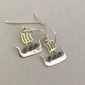 Viking Boat Earrings, Sterling Silver Earrings set with Iolite, Viking Compass Jewellery, Ship Earrings, Nautical Earrings, Sea Voyage Jewelry, Boat Lover Gift, Sailor Gift, Nordic Earrings