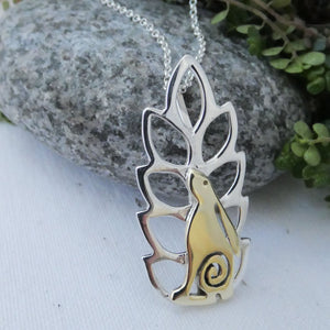 Wild Irish Hare in the Corn Pendant, Sterling Silver and Brass, Good Luck Jewellery, Nature Lover Pendant, Cute Rabbit Jewellery Gift