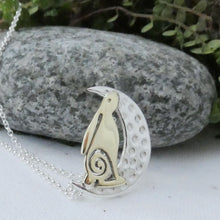 Load image into Gallery viewer, Wild, Irish Hare and the Moon Pendant, Sterling Silver Moon Pendant with Brass Hare Detail, Silver Rabbit Necklace, Moon Pendant, Animal Lover Gift, Gardener Pendant, Celtic Mythology Jewelry