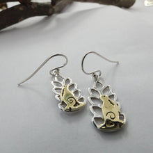 Load image into Gallery viewer, Wild Irish Hare in the Corn Earrings, Sterling Silver and Brass, Animal Earrings, Gardener Gift, Celtic Mythology Jewelry