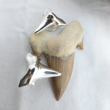 Load image into Gallery viewer, Shark Tooth Cuff Links, Sterling Silver Shark Tooth Cufflinks, Animal Lover Jewellery, Shark Lover Gift, For Him, For Her, Unisex Jewellery, Shark Cufflinks, Surfer Gift, Beach Jewelry, Marine Cuff Links